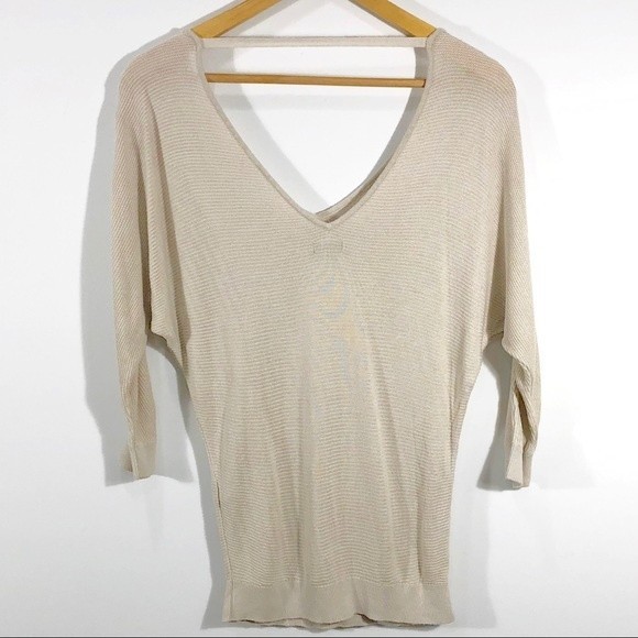 Express Beige Deep V-Neck Balloon Sleeve Sweater - Picture 7 of 8
